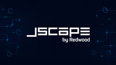 JSCAPE by Redwood logo on a dark background with file transfer paths