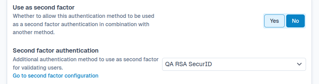SFTPPlus Web Manager second-factor authentication configuration.