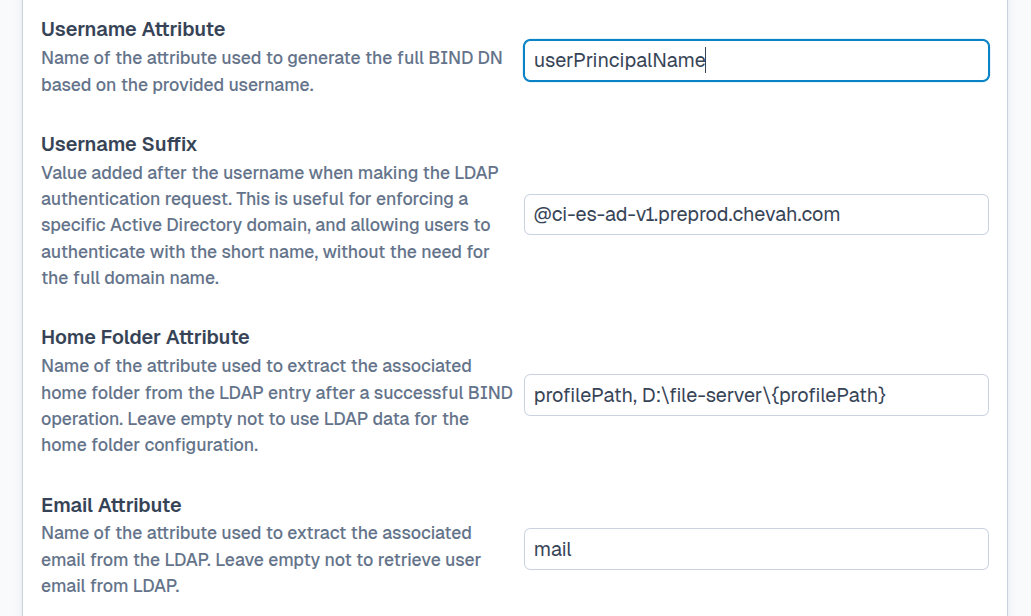 SFTPPlus Web Manager LDAP AD Attributes.
