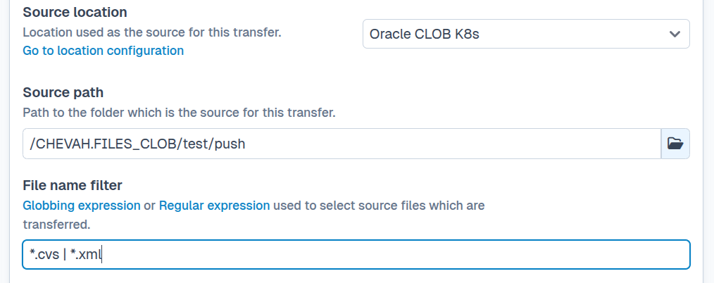 SFTPPlus Web Manager source file filter configuration.